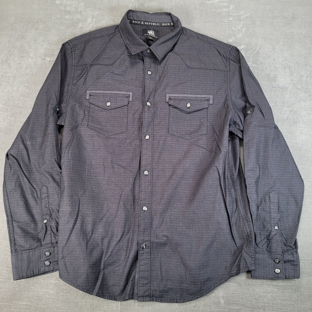 Rock Republic Men's Dark Gray Dotted Western Style Button Down Shirt Large